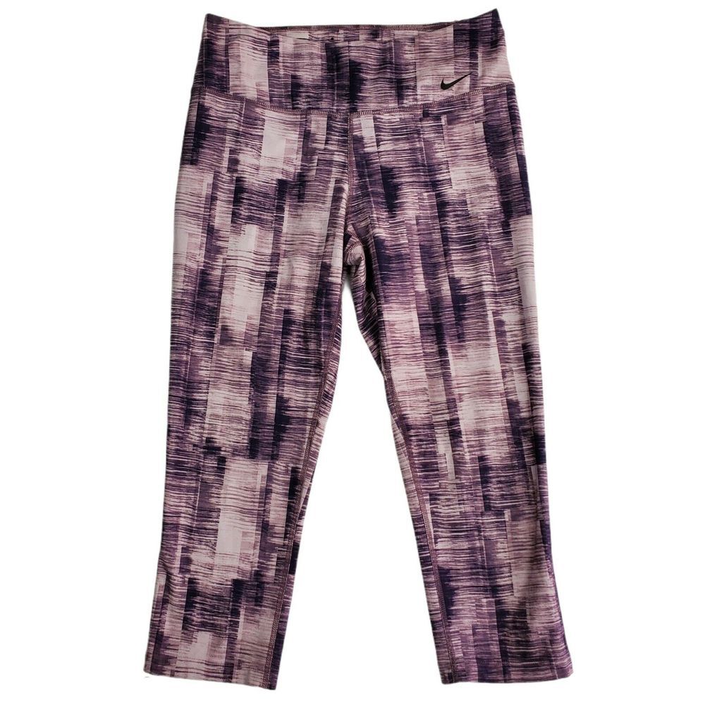 Nike‎ Dri Fit Capri Leggings Size S Yoga Activewear Purple Brush Print Comfort
